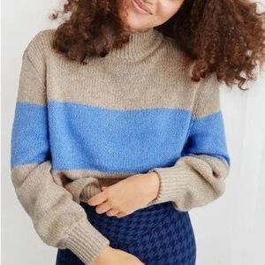 Aerie Sweater Chunky Mock Neck Striped Pullover